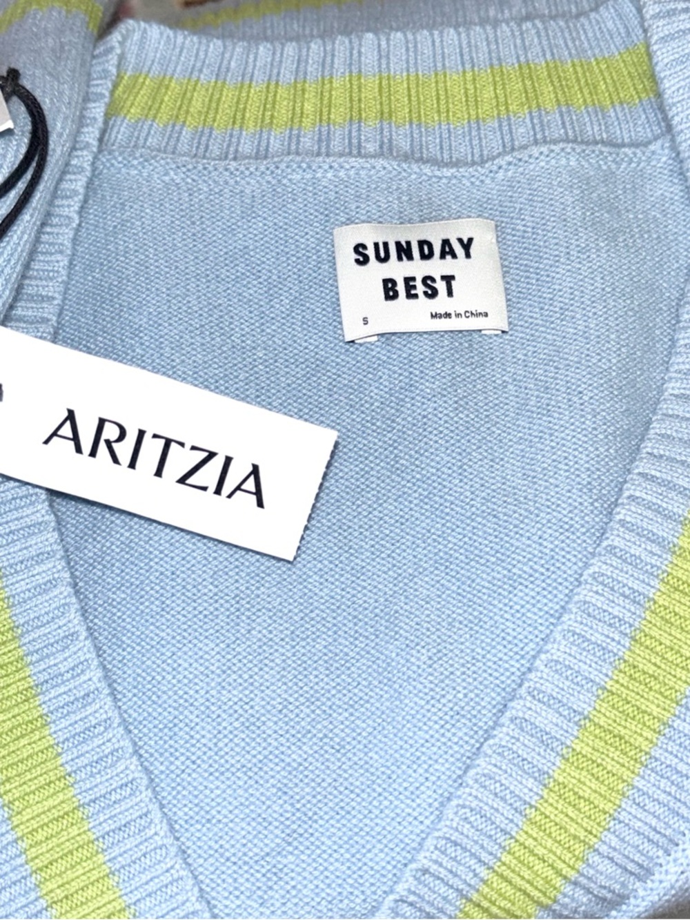 NWT Aritzia Sunday Best Winston Cropped Sweater Vest Merino Wool Blue Sz Small - Picture 6 of 11